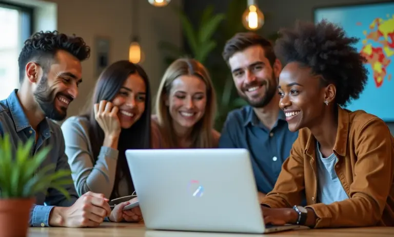 Empreendedores brasileiros analisando dados do Pixel do Facebook em um laptop.