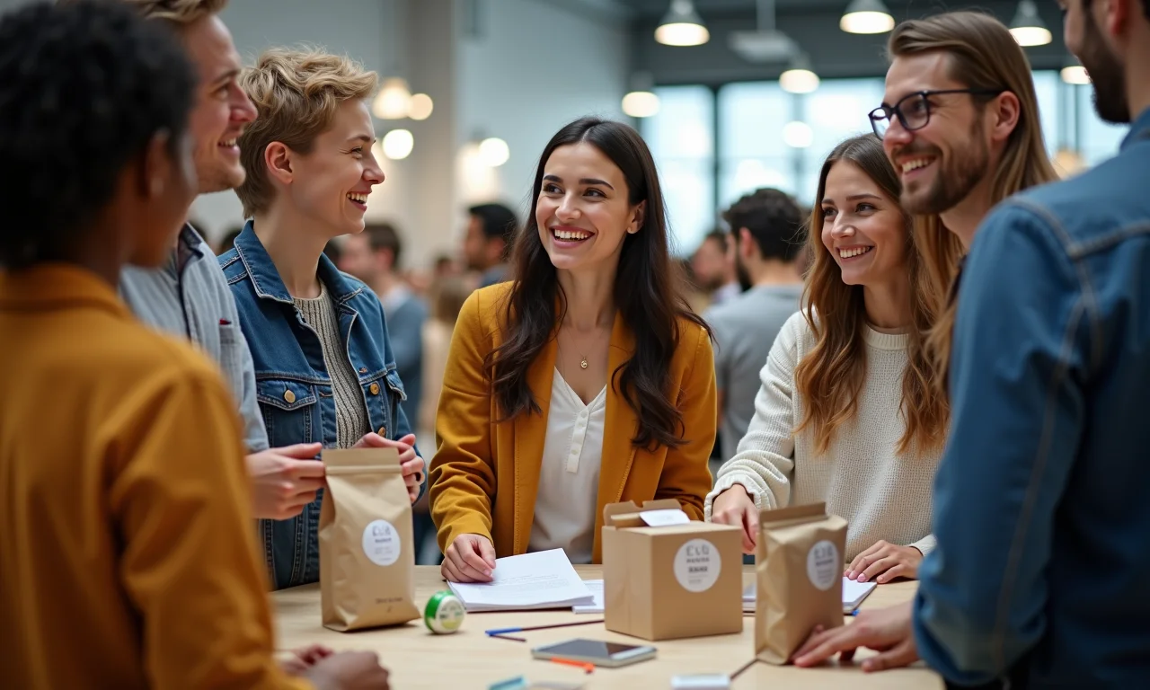 Empresa expondo produtos com o selo Eu Reciclo em feira sustentável.