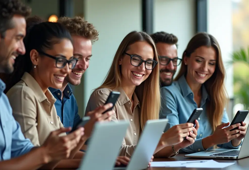 Empresários celebrando avaliações positivas no Google Meu Negócio