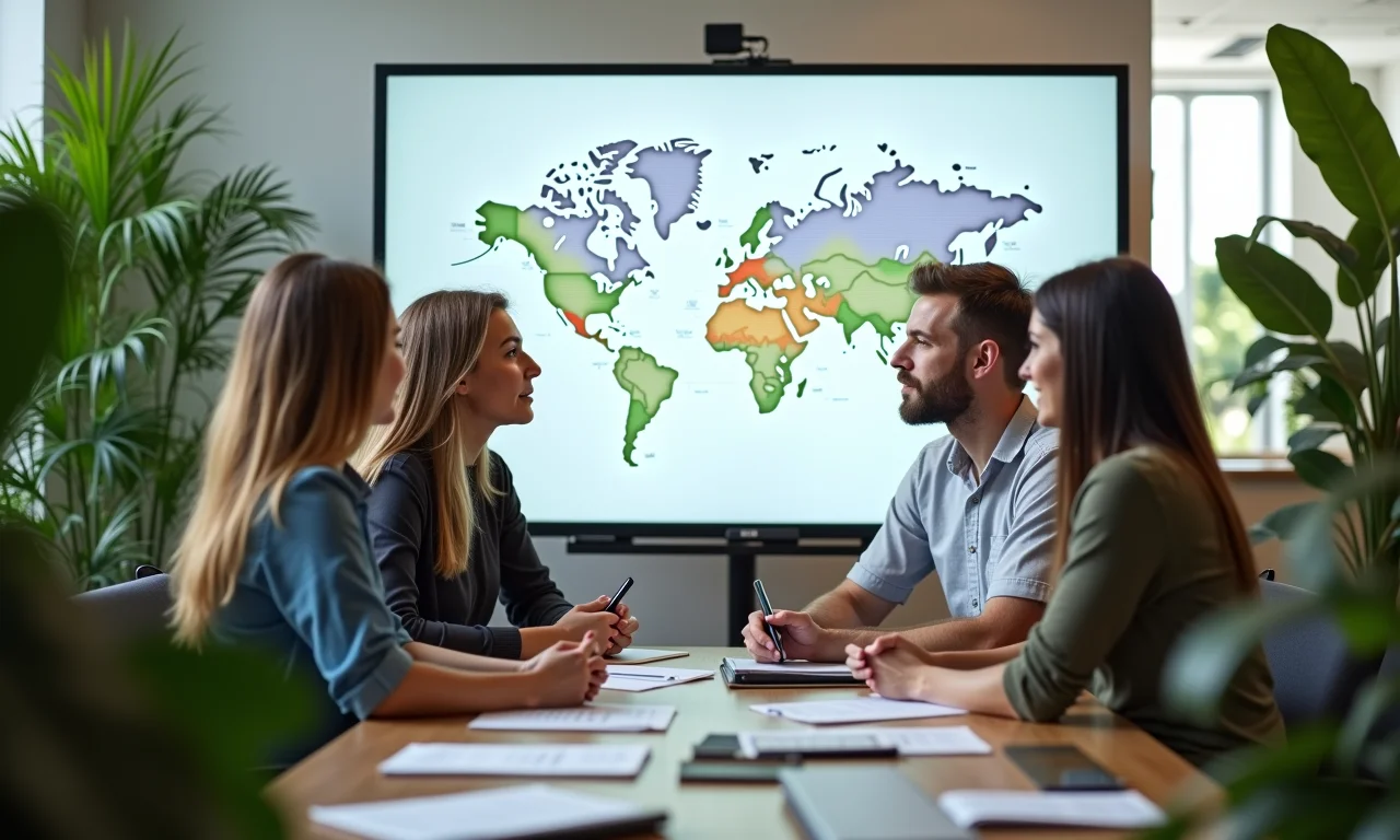 Equipe analisando concorrentes em um escritório moderno, aplicando o conceito JTBD.