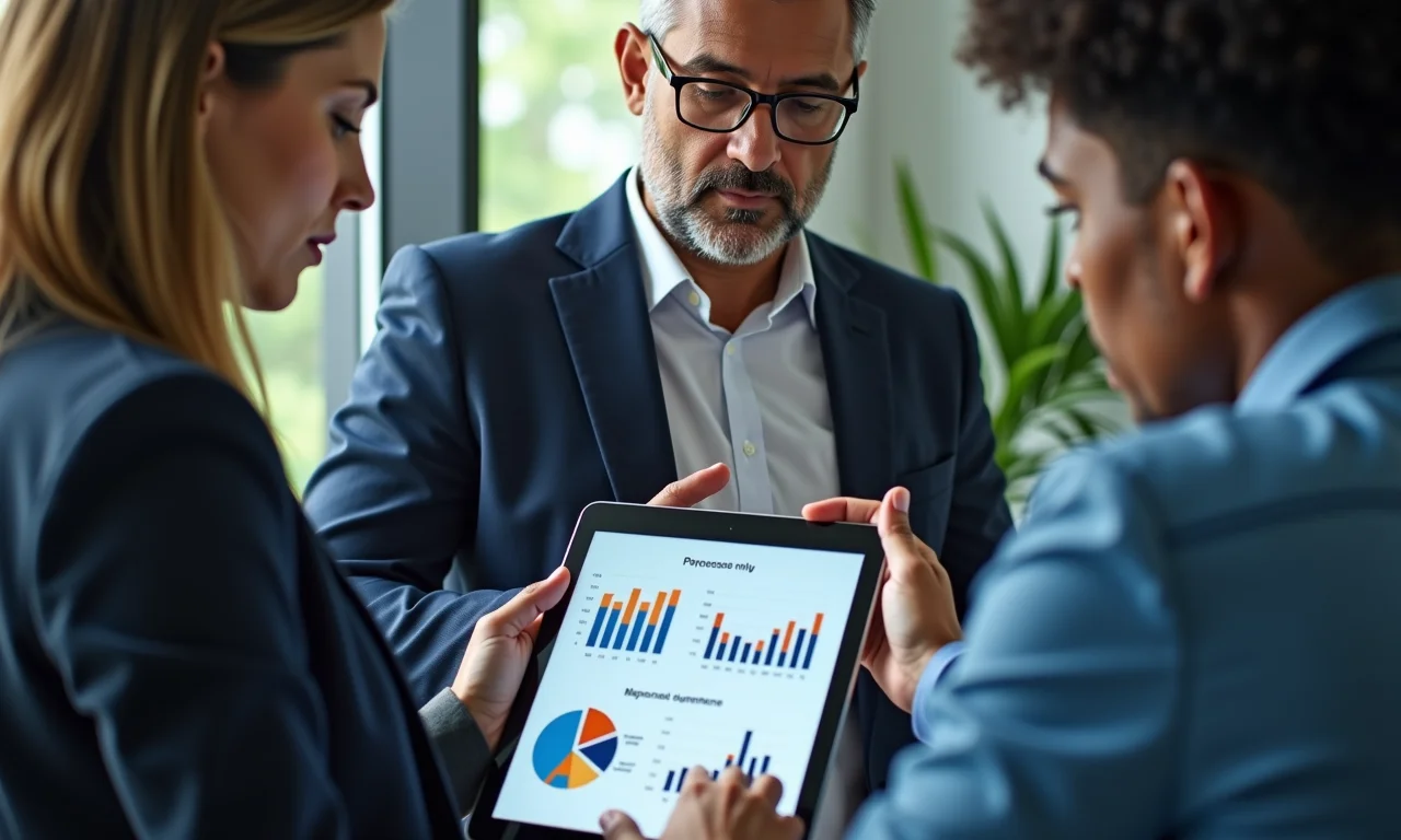 Equipe analisando custos de implementação de RPA em tablet digital.