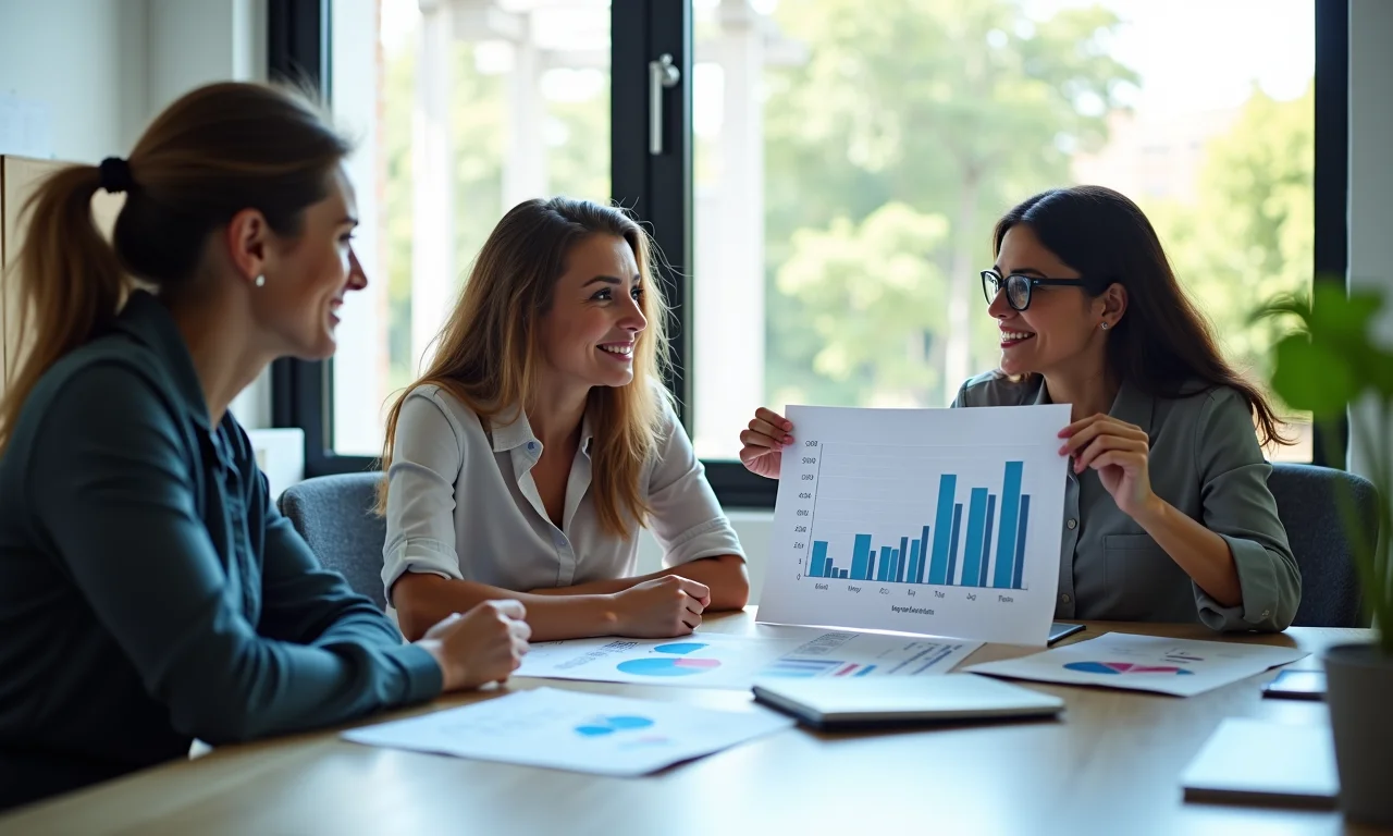 Equipe analisando dados em reunião de checagem.