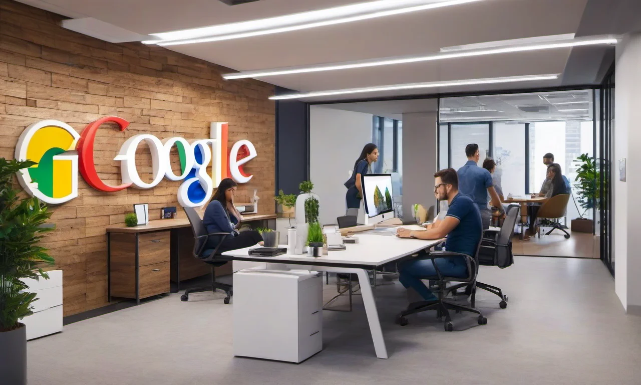 Equipe brasileira diversa trabalhando no escritório do Google.