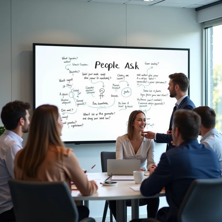 Equipe criando conteúdo de qualidade com base nas perguntas do 'People Also Ask'