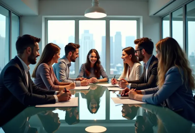 Equipe diversa colaborando em brainstorming em escritório moderno