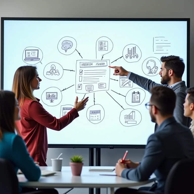 Equipe diversa colaborando em design de serviços