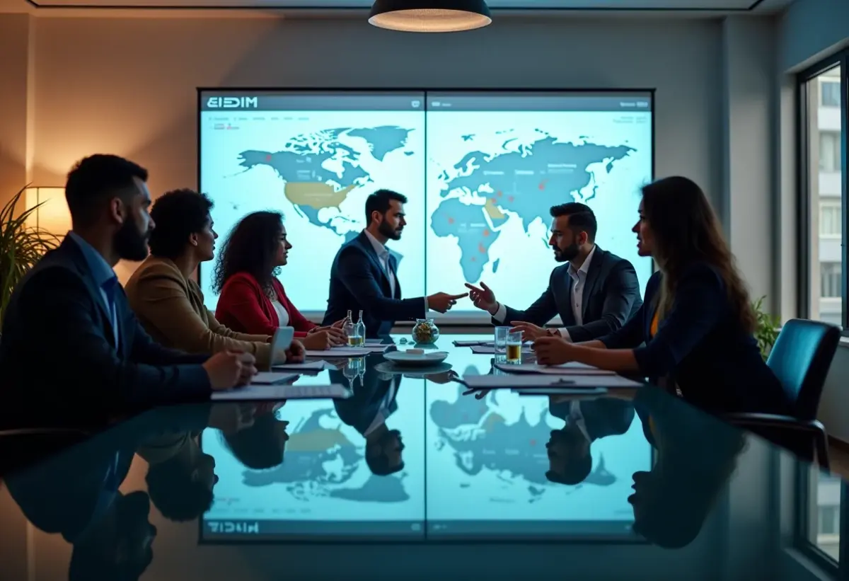 Equipe diversa trabalhando em estratégia de negócios com foco no cliente.