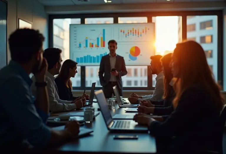 Inovação e gestão do tempo: o segredo das empresas de sucesso Equipe diversa trabalhando em gestão de tempo com ferramentas digitais.