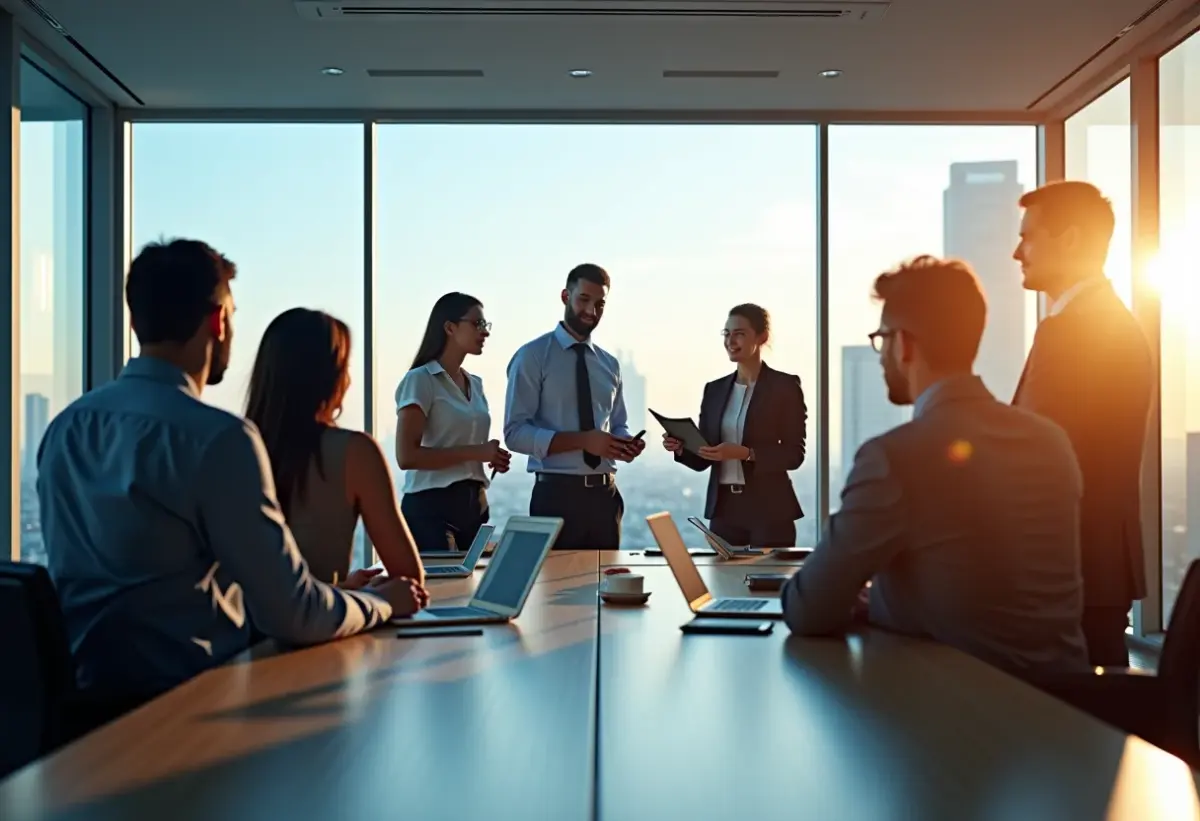 Felicidade no trabalho: o segredo que ninguém te conta Equipe diversa trabalhando feliz em escritório moderno