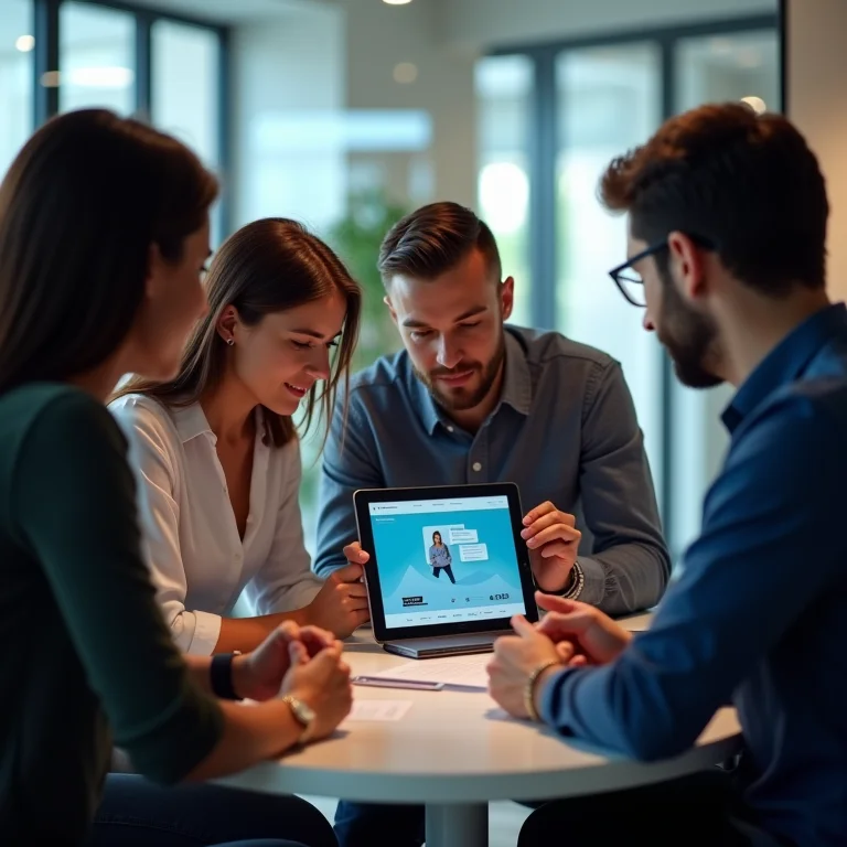 Equipe diversificada analisando perfis de candidatos.