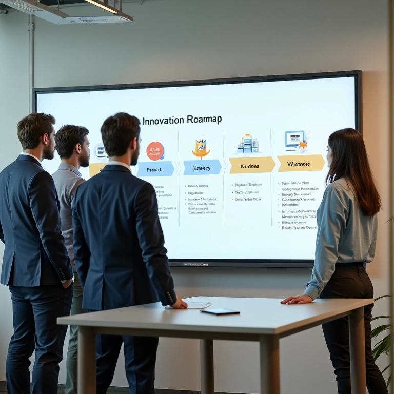 Equipe focada em um roadmap de inovação bem definido.