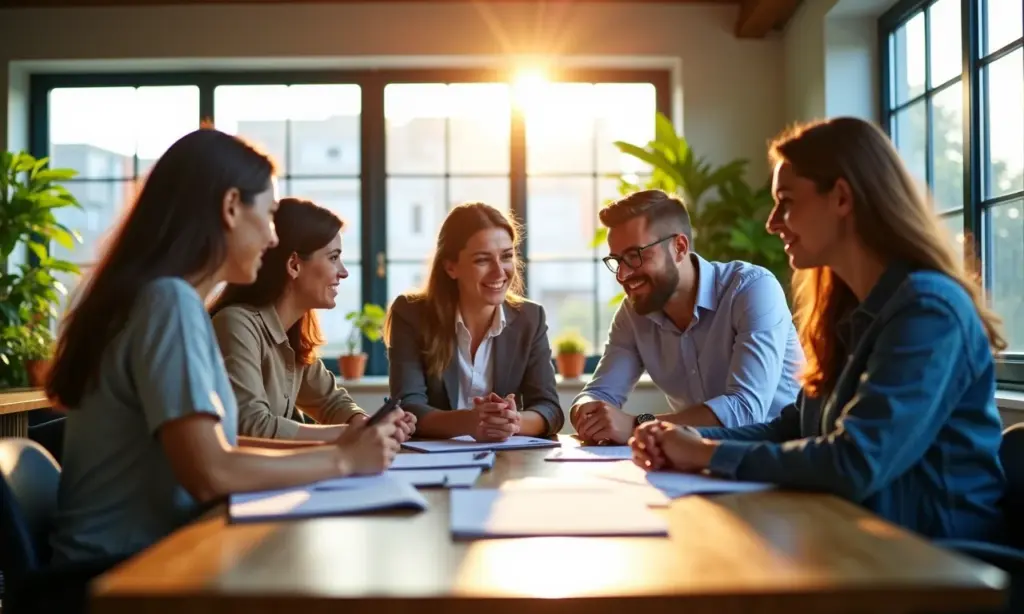 Equipe vibrante colaborando em estratégias de growth hacking para startup brasileira.