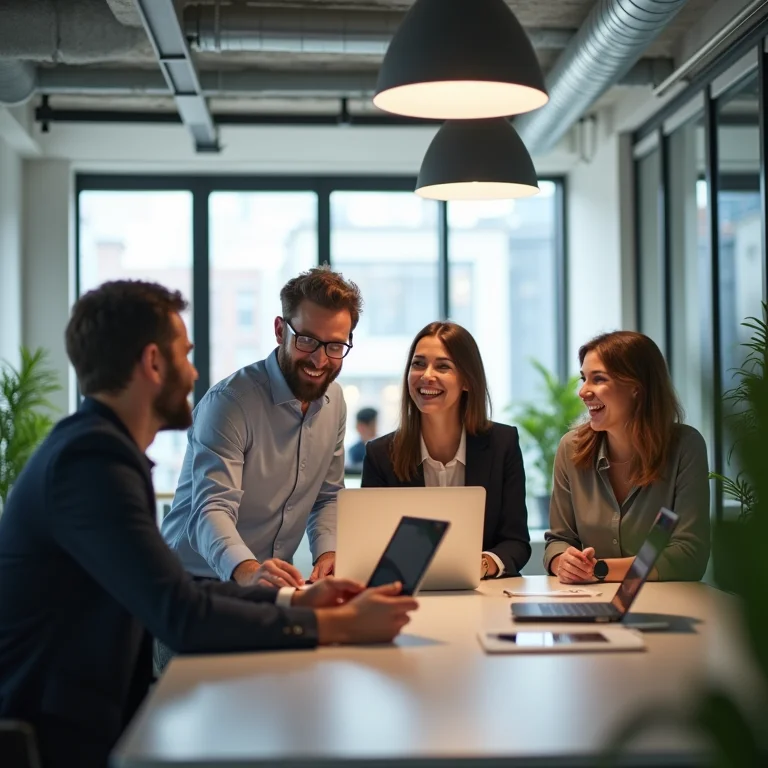 Espaço de escritório colaborativo e vibrante.
