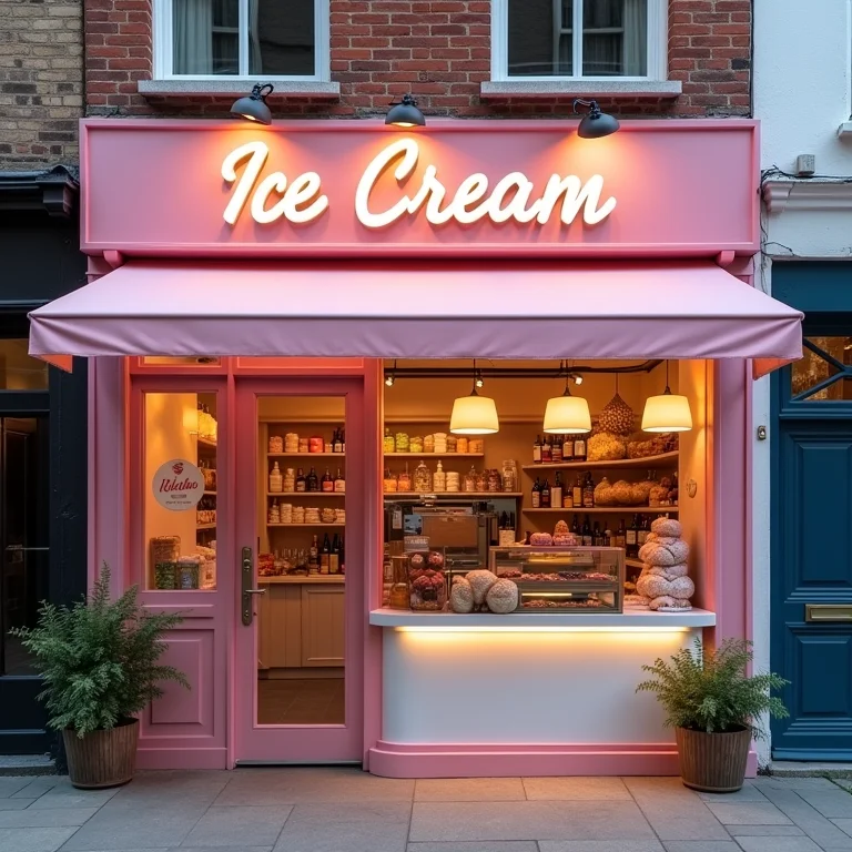 Fachada convidativa de uma sorveteria bem localizada.
