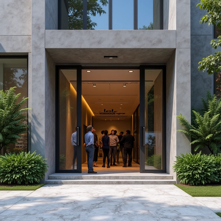 Fachada moderna de imobiliária com arquitetura brasileira.