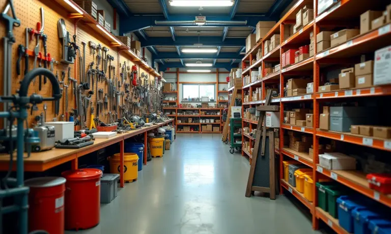 Loja de Material de Construção: Como Montar e Suprir o Mercado Local Fachada vibrante de uma loja de material de construção bem abastecida.