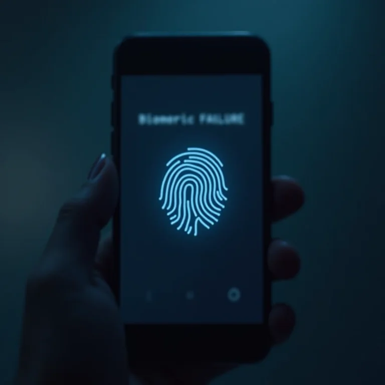 Falha na autenticação biométrica em um smartphone.