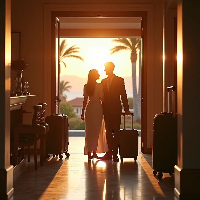 Família fazendo check-in em resort para multipropriedade