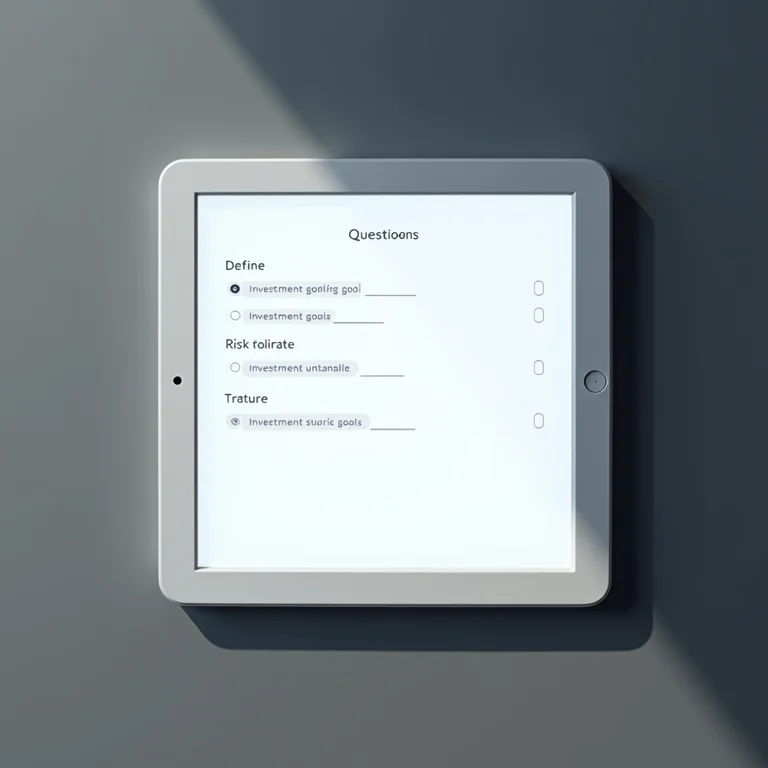 Formulário de questionário em um tablet para analisar necessidades e objetivos de investimento.