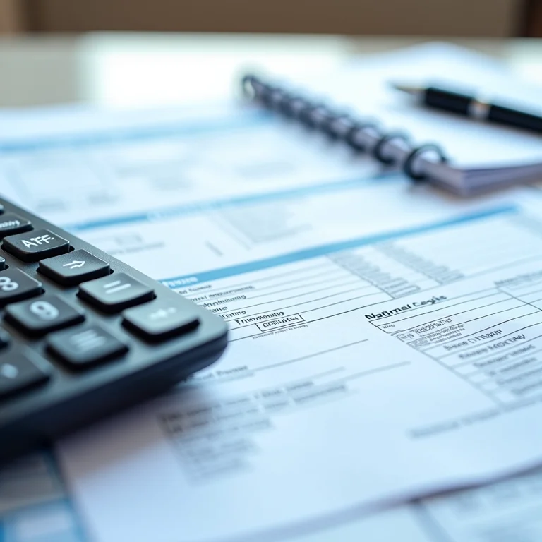 Formulários de impostos e calculadora simbolizando planejamento tributário para casais empreendedores