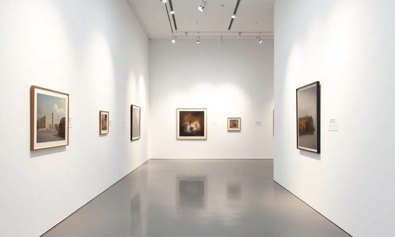 Galeria de arte brasileira com paredes brancas que criam contraste e destacam as obras.