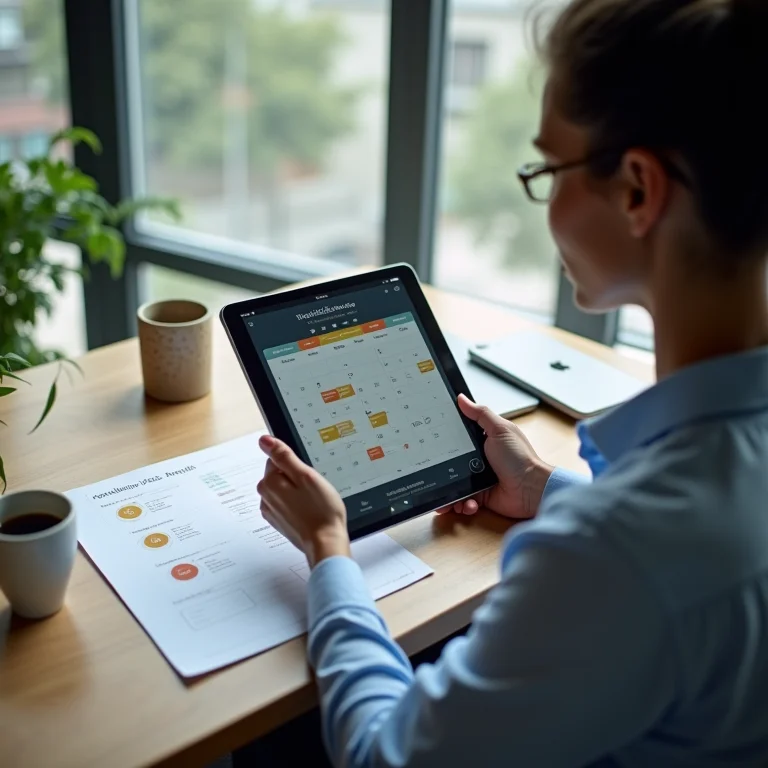 Gestão eficaz do tempo com aplicativos de produtividade em tablet.