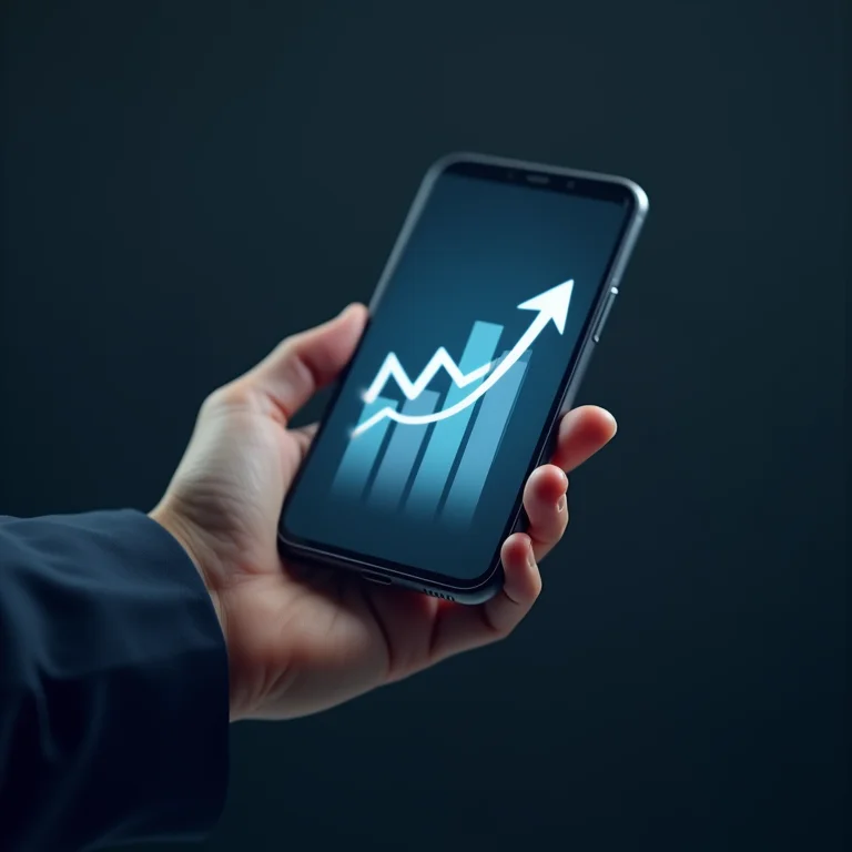 Gráfico crescente em um smartphone, representando a monetização de talentos.
