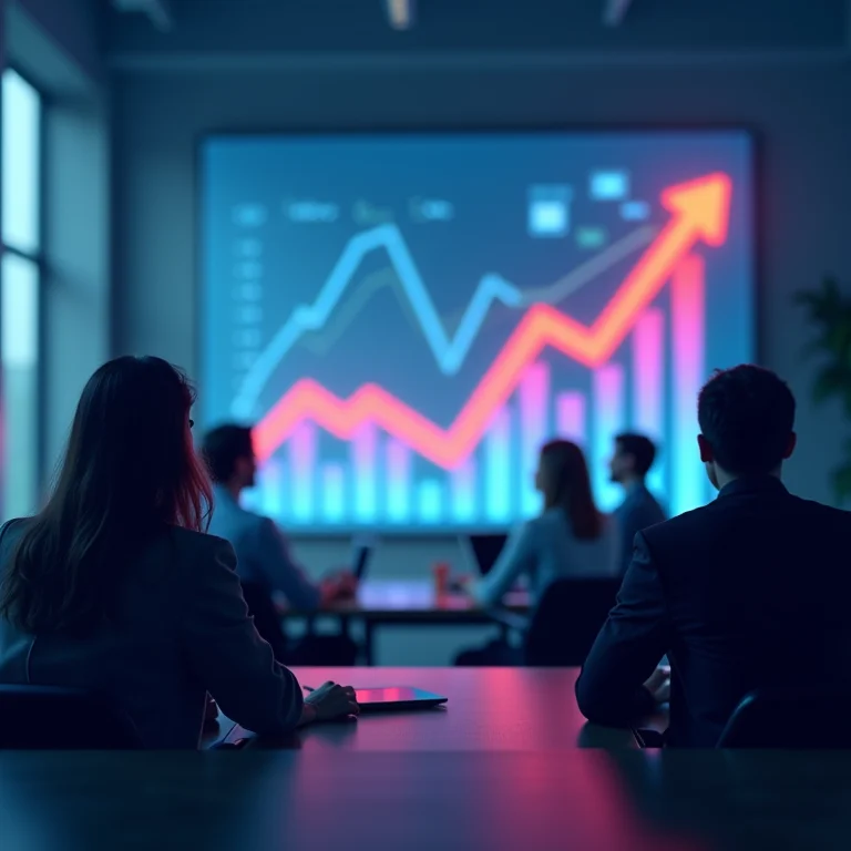 Gráfico de vendas em queda com profissionais de negócios preocupados