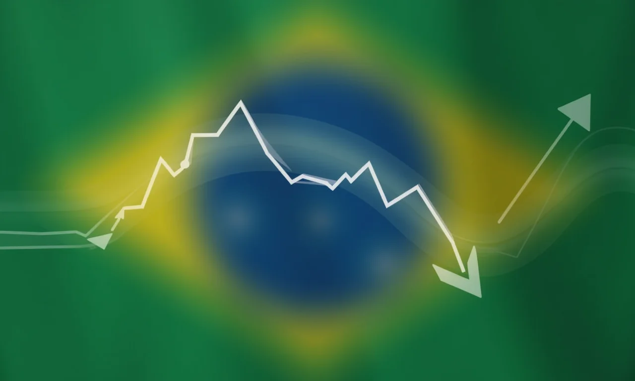 Gráfico estilizado mostrando a flutuação dos preços de títulos com as cores da bandeira do Brasil.