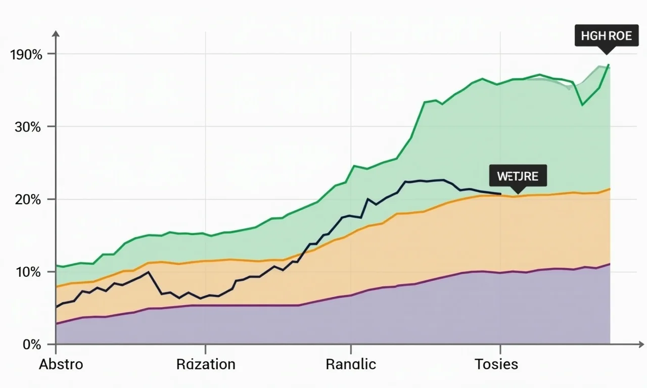 Gráfico estilizado mostrando os lados positivos e negativos de um ROE alto.