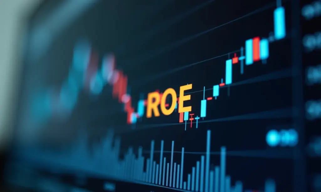 Gráfico financeiro detalhado com destaque para o ROE, indicando crescimento.