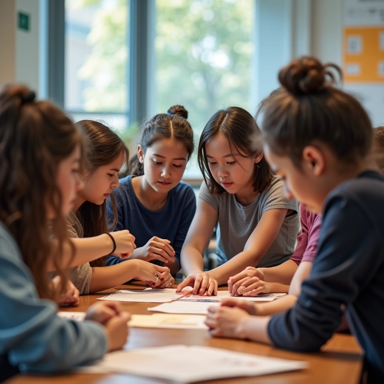 Grupo de estudantes adultos participando ativamente de projeto prático.