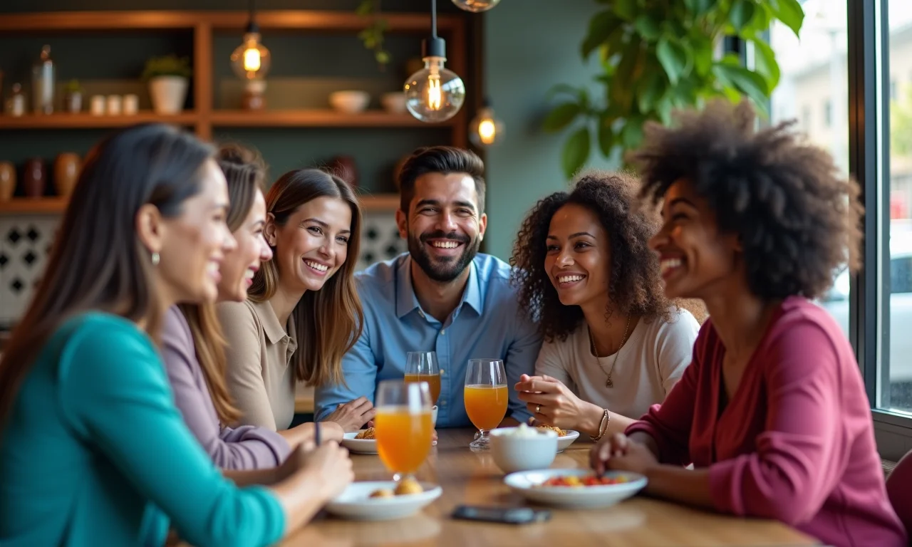 Grupo de pessoas diversas aproveitando benefícios do Nubank Ultravioleta em café