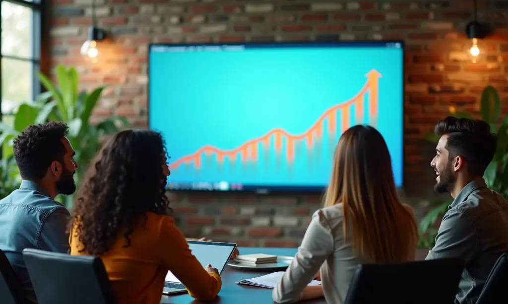 Grupo diverso comemora crescimento financeiro.