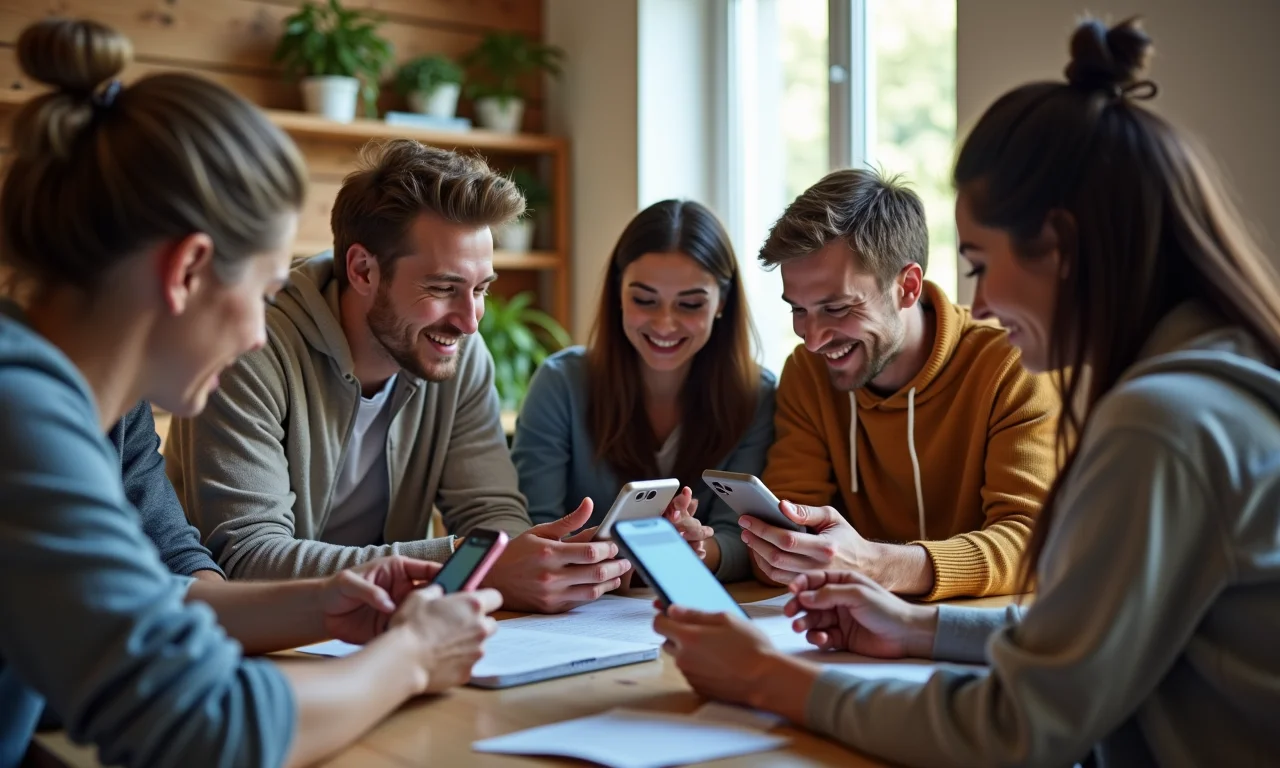 Grupo diverso de pessoas interagindo em diversas plataformas de mídia social.