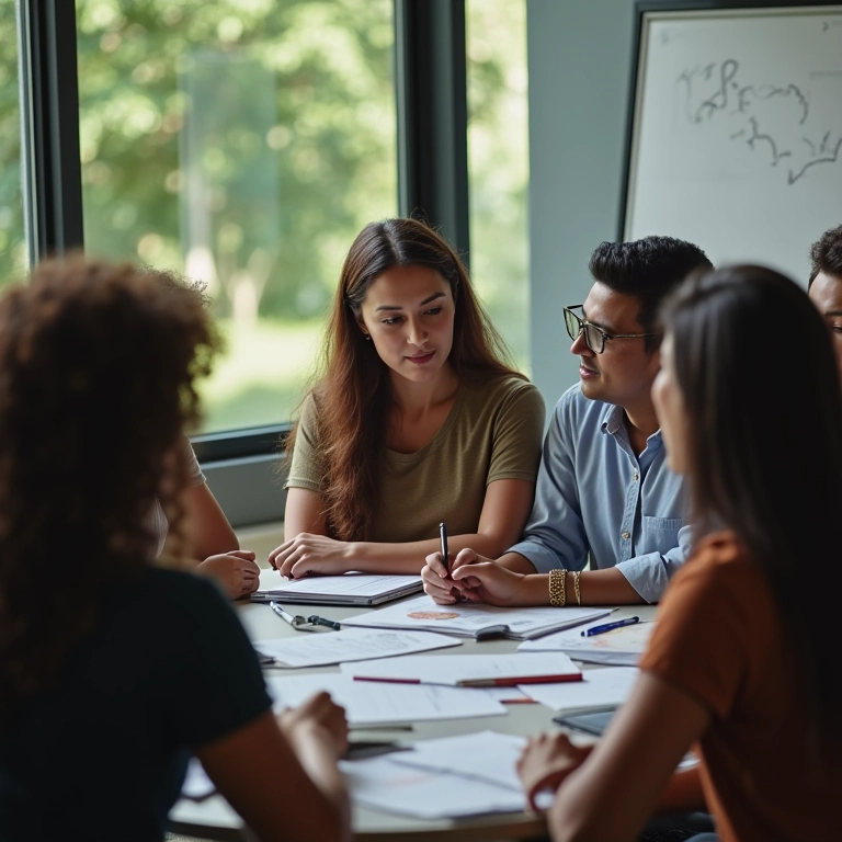 Grupo diverso em workshop de planejamento financeiro.