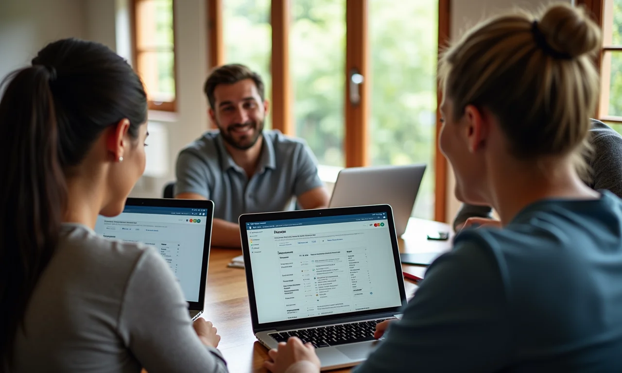 Grupo utilizando ferramentas de pesquisa online para coletar dados sobre engajamento na inovação.