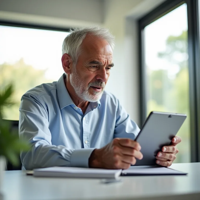 Homem acessando a plataforma do Tesouro Direto em seu tablet.