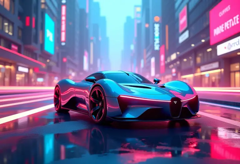 Imagem conceitual de design especulativo com paisagem urbana futurista.
