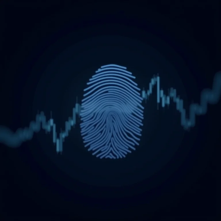 Impressão digital digitalizada sobre gráfico de mercado, aludindo à avaliação de risco personalizada por robôs-consultores.
