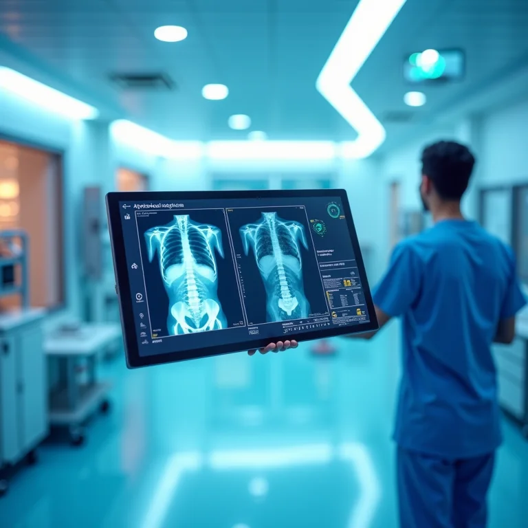 Inteligência artificial auxiliando no diagnóstico médico na Índia.