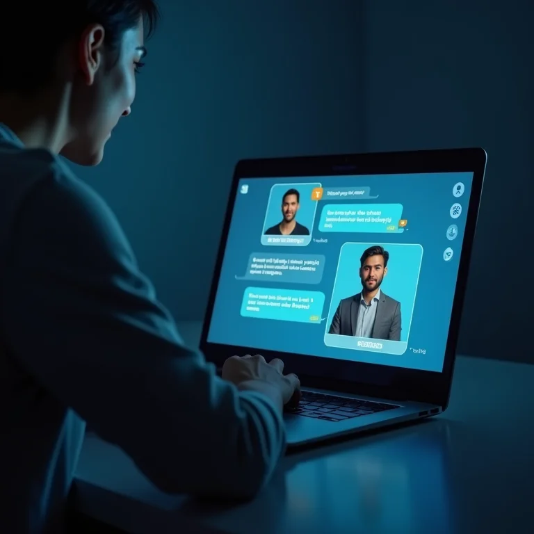 Interface de chatbot amigável em um laptop