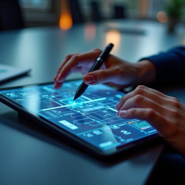 Interface de design digital em um tablet, com foco na usabilidade.