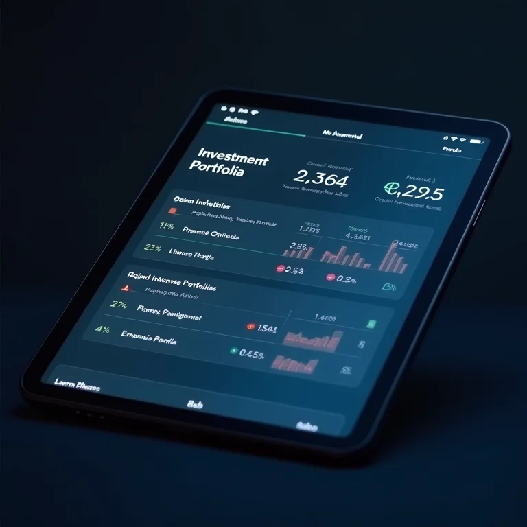 Interface de tablet mostrando um portfólio de investimentos personalizado gerado por robô-advisor.