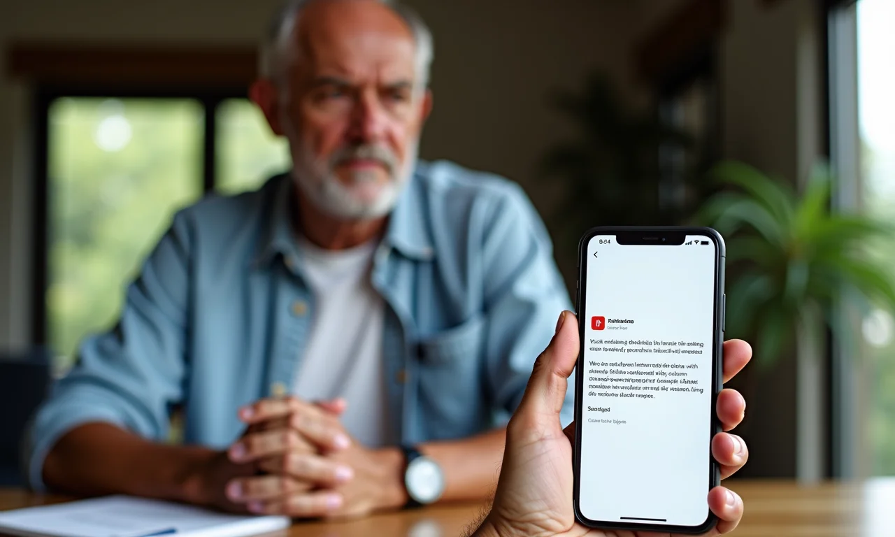 Investidor preocupado com e-mail de phishing suspeito no smartphone.