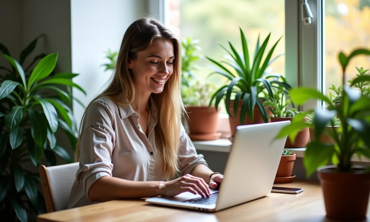 Jovem criando conteúdo para redes sociais em home office.