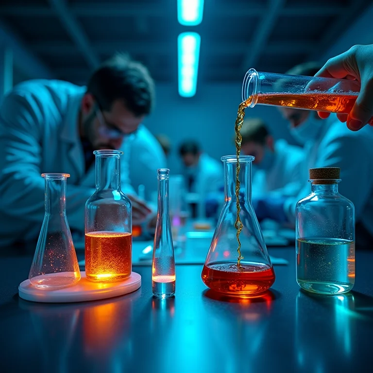 Laboratório com diversos experimentos e protótipos em teste.