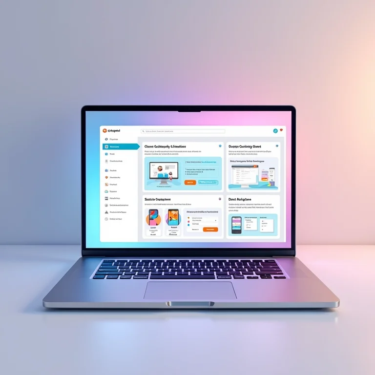 Laptop mostrando plataformas de cursos online e workshops.