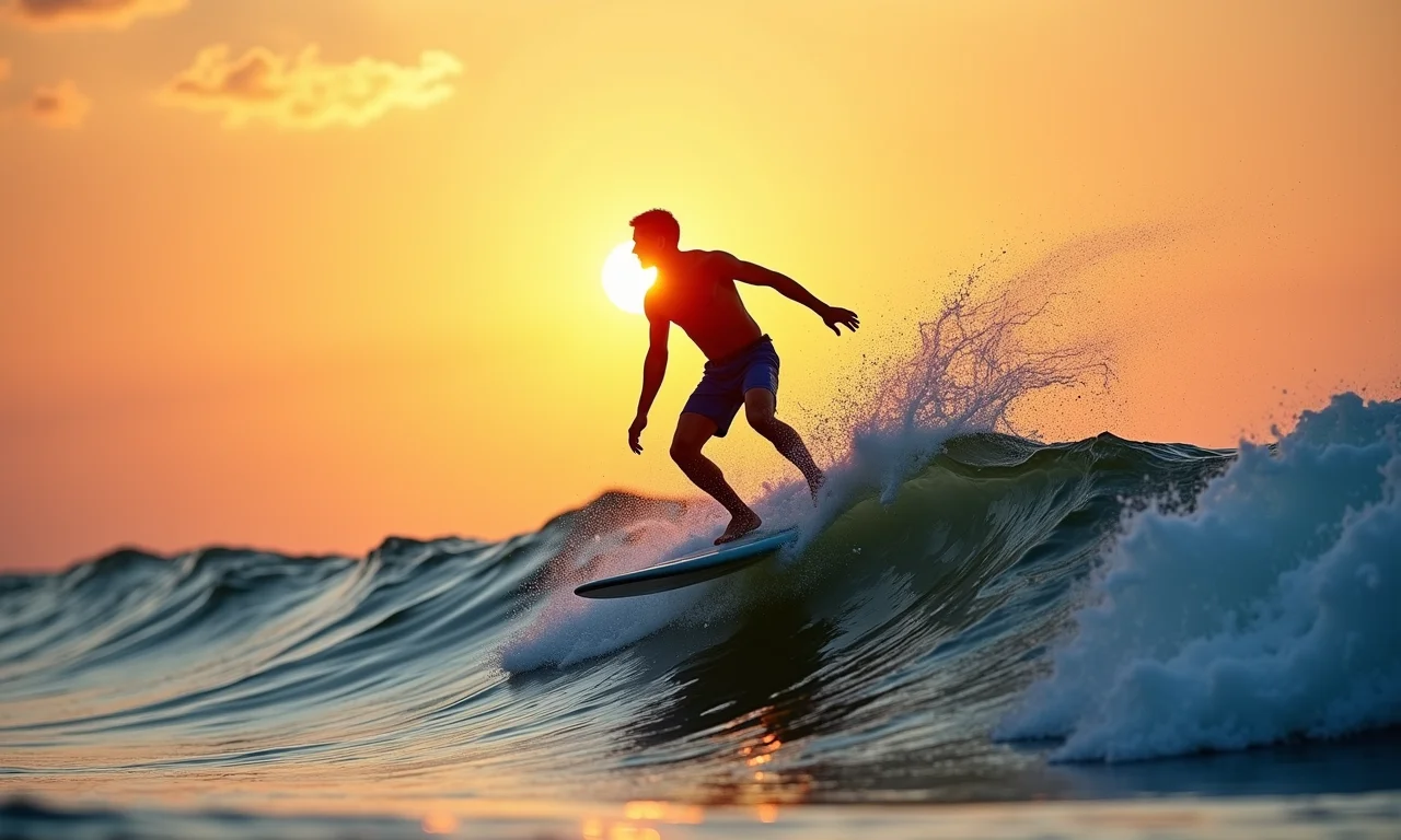 Líder surfando onda, simbolizando adaptabilidade e mudança.