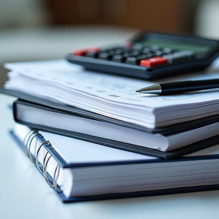 Livros contábeis com calculadora e caneta, simbolizando a escrituração regular.